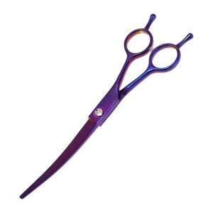 Dog Grooming Scissors Ergonomic Handle Downward Curved Clippers Purple